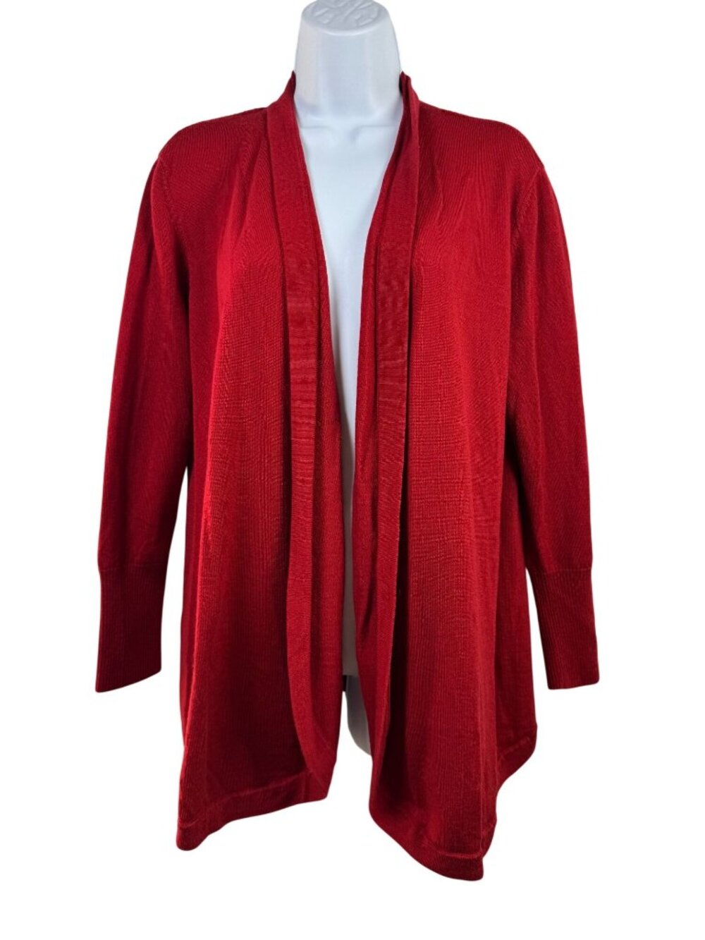 Eileen Fisher Red Open Front 100% Merino Wool Cardigan Size Medium Knit designer